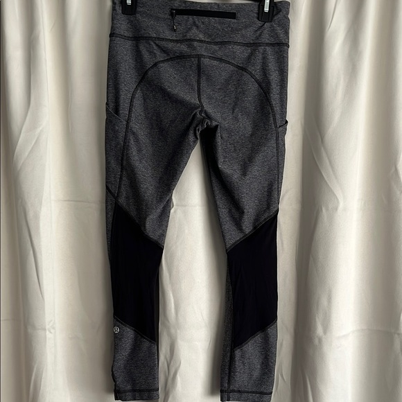 Lululemon Ruched Run Tempo Crop Leggings Heather Gray Black Size 6 - Picture 1 of 4